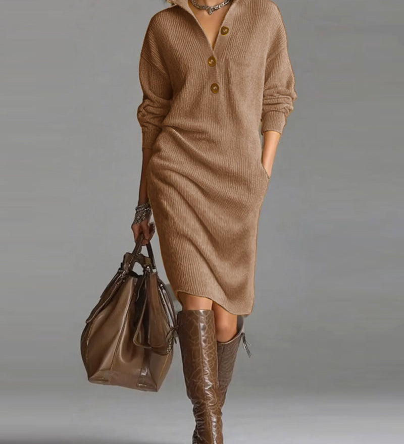 Rosetta™ | Ribbed Knit Button-Front Polo Sweater Dress