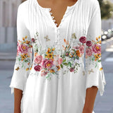 Floral Pintuck Bell Sleeve Blouse