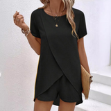 Crossover-Hem Casual Summer Top & Shorts Set