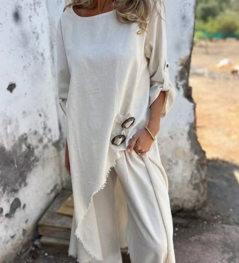 Raw Hem Asymmetrical Tunic Set
