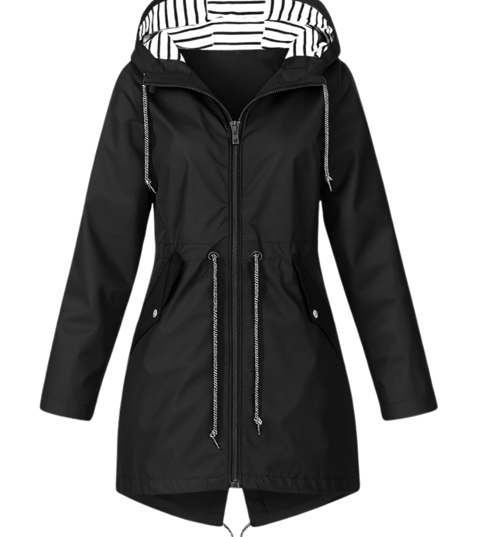 Rebecca™ | Striped-Lined Drawstring-Waist Hooded Parka Coat