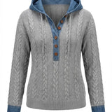 Elise™ | Cable-knit hooded Henley sweater