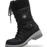 Cordelia™ | Knit-cuff buckle-strapped lace-up hiking boots
