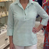 Gingham Back-Button Mixed-Pattern Blouse