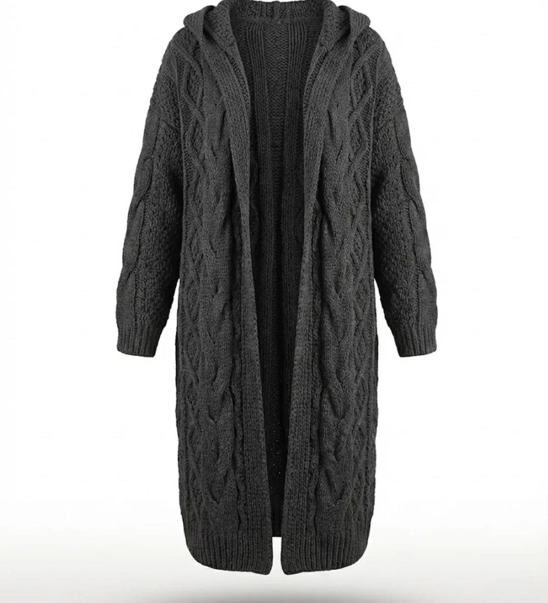 Hester™ | Hooded Cable-Knit Long Cardigan