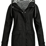 Zelda™ | Striped-Lined Drawstring Hooded Rain Parka Jacket