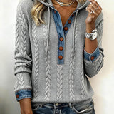 Elise™ | Cable-knit hooded Henley sweater