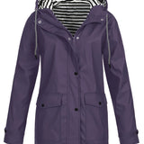 Zelda™ | Striped-Lined Drawstring Hooded Rain Parka Jacket