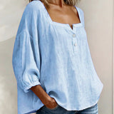 Solid Button-Neck Relaxed Blouse
