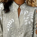 Blouse with Floral Print and Stand-Up Collar