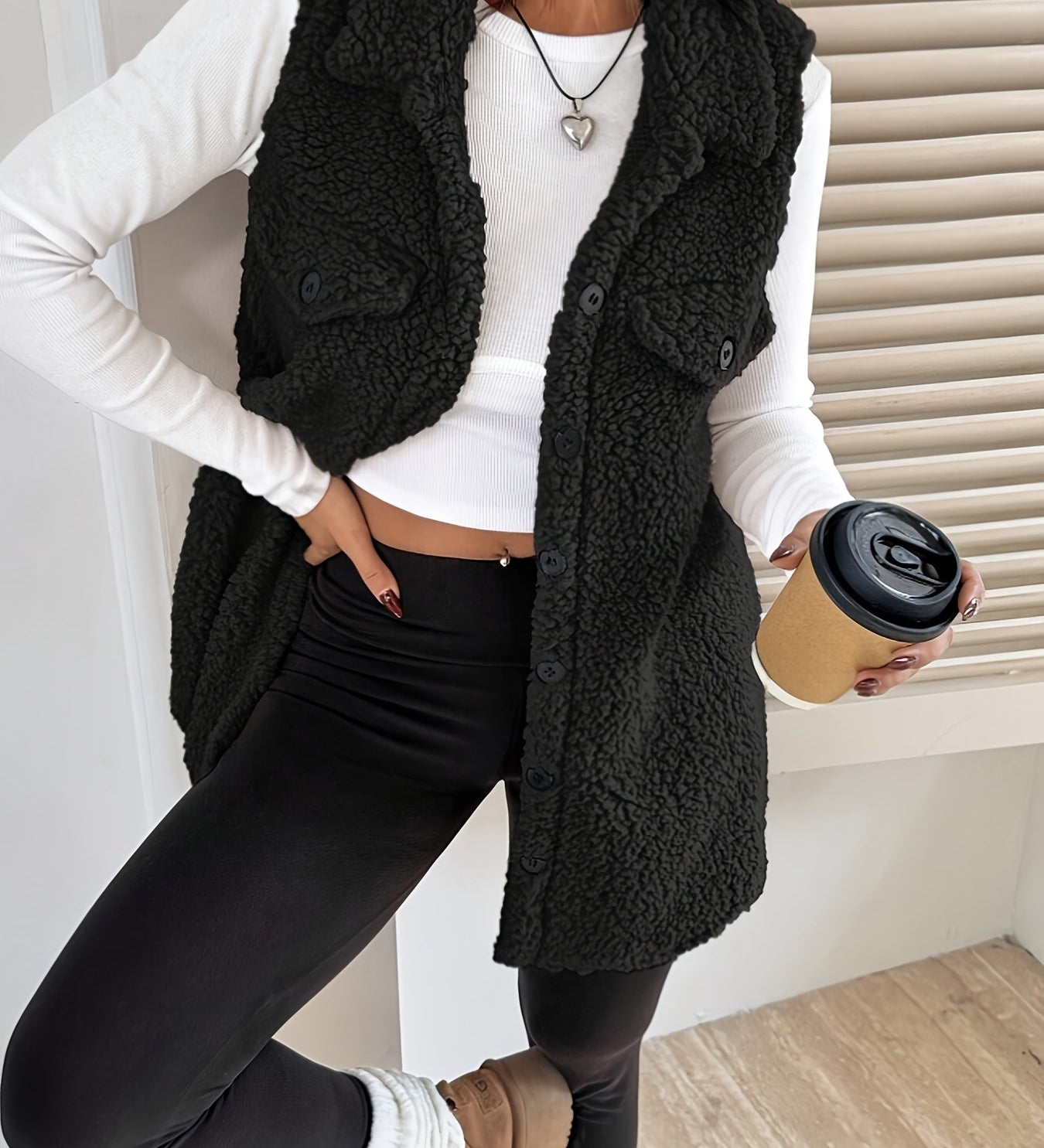 Ava™ | Sherpa Button-Front Longline Blazer