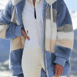 Daria™ | Colorblock Stripe Fuzzy Hooded Zip-Up Jacket