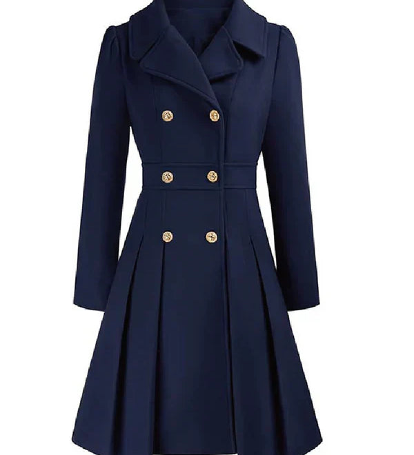 Sofia™ | Gold-Buttoned Double-Breasted Fit-and-Flare Coat