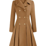 Sofia™ | Gold-Buttoned Double-Breasted Fit-and-Flare Coat