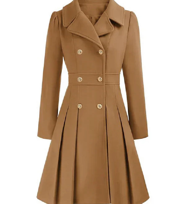 Sofia™ | Gold-Buttoned Double-Breasted Fit-and-Flare Coat