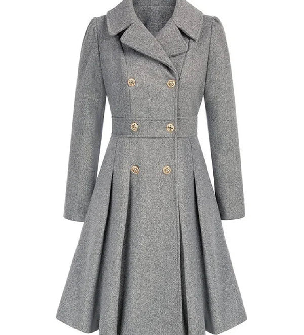 Sofia™ | Gold-Buttoned Double-Breasted Fit-and-Flare Coat