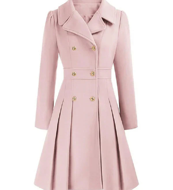 Sofia™ | Gold-Buttoned Double-Breasted Fit-and-Flare Coat