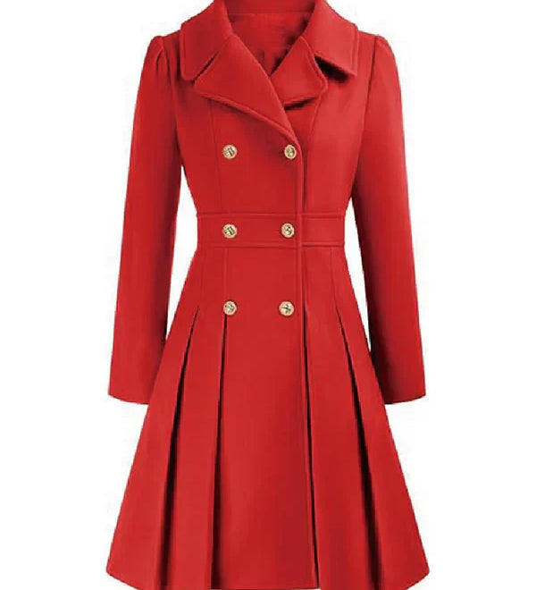 Sofia™ | Gold-Buttoned Double-Breasted Fit-and-Flare Coat