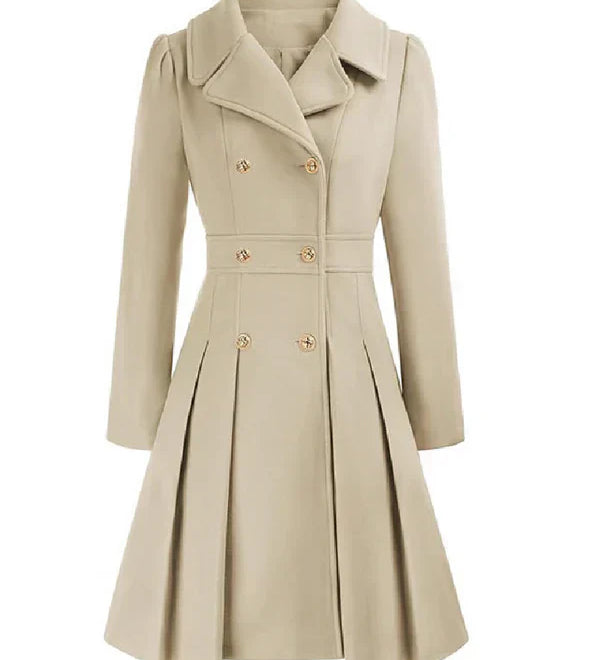 Sofia™ | Gold-Buttoned Double-Breasted Fit-and-Flare Coat
