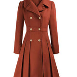 Sofia™ | Gold-Buttoned Double-Breasted Fit-and-Flare Coat
