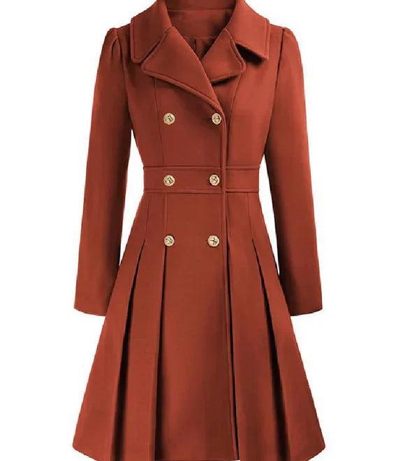 Sofia™ | Gold-Buttoned Double-Breasted Fit-and-Flare Coat