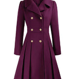 Sofia™ | Gold-Buttoned Double-Breasted Fit-and-Flare Coat