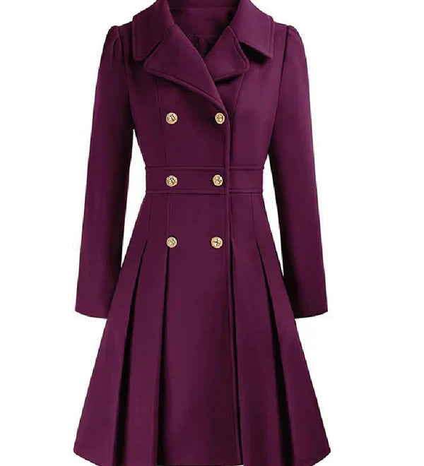 Sofia™ | Gold-Buttoned Double-Breasted Fit-and-Flare Coat
