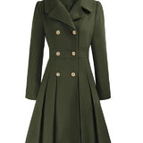 Sofia™ | Gold-Buttoned Double-Breasted Fit-and-Flare Coat