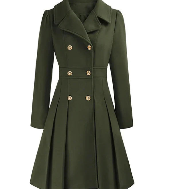Sofia™ | Gold-Buttoned Double-Breasted Fit-and-Flare Coat