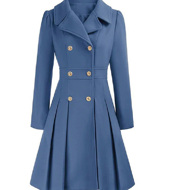 Sofia™ | Gold-Buttoned Double-Breasted Fit-and-Flare Coat