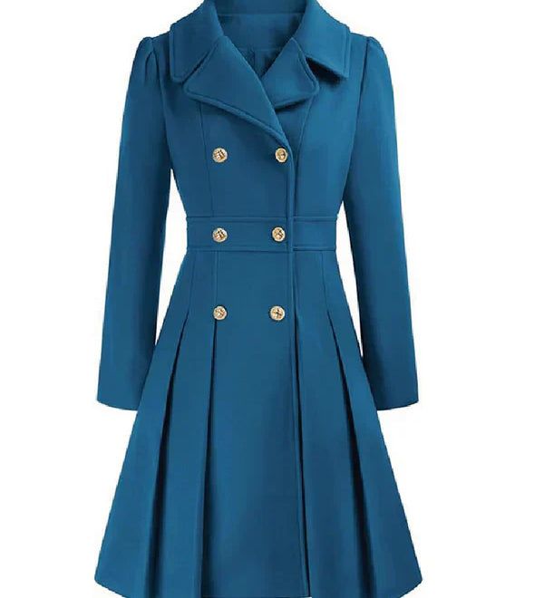 Sofia™ | Gold-Buttoned Double-Breasted Fit-and-Flare Coat