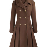 Sofia™ | Gold-Buttoned Double-Breasted Fit-and-Flare Coat