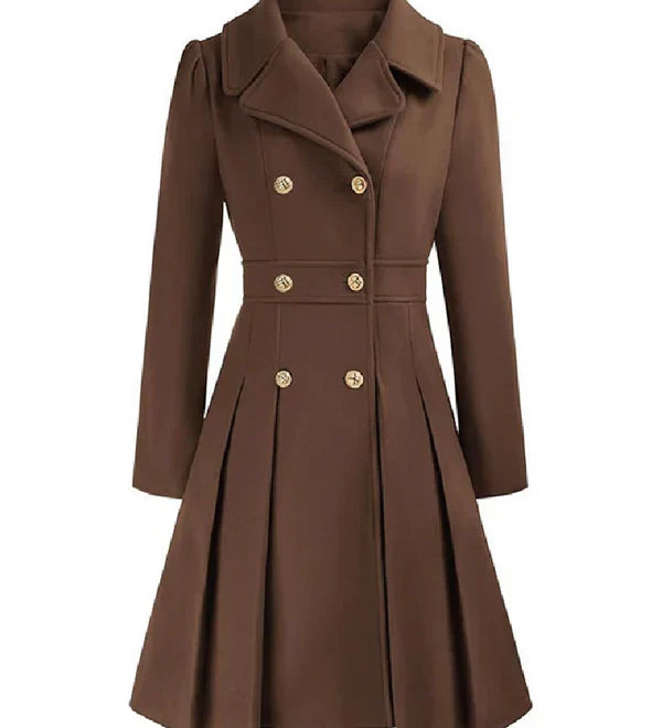 Sofia™ | Gold-Buttoned Double-Breasted Fit-and-Flare Coat