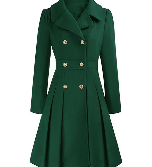 Sofia™ | Gold-Buttoned Double-Breasted Fit-and-Flare Coat