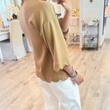 Scalloped-Hem V-Neck Short-Sleeve Blouse