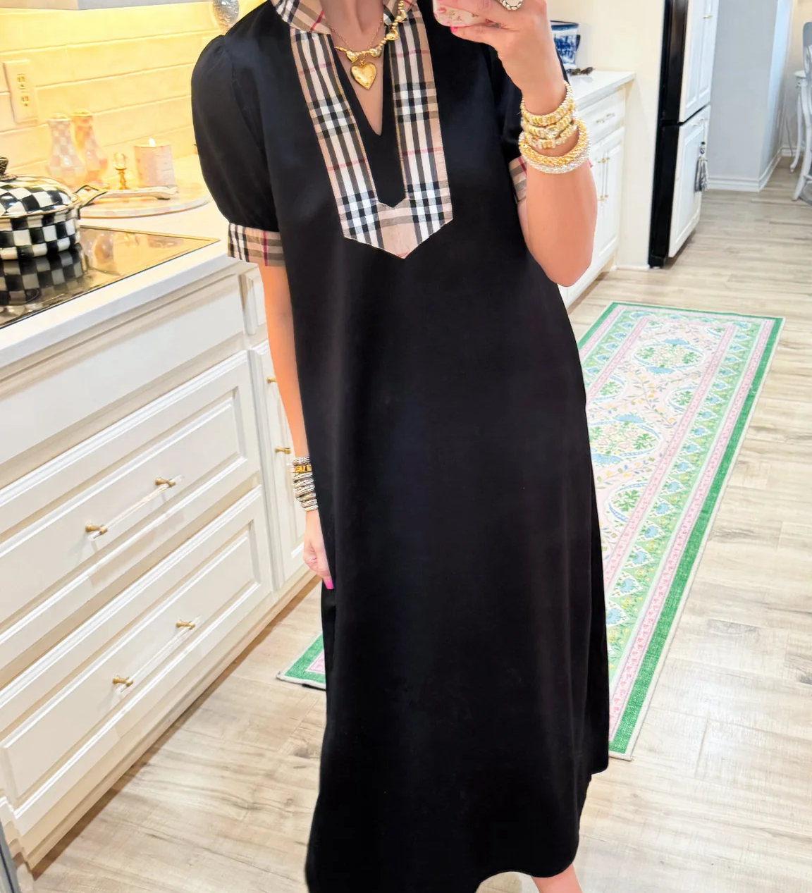 Plaid Trim Maxi Dress