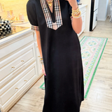 Plaid Trim Maxi Dress