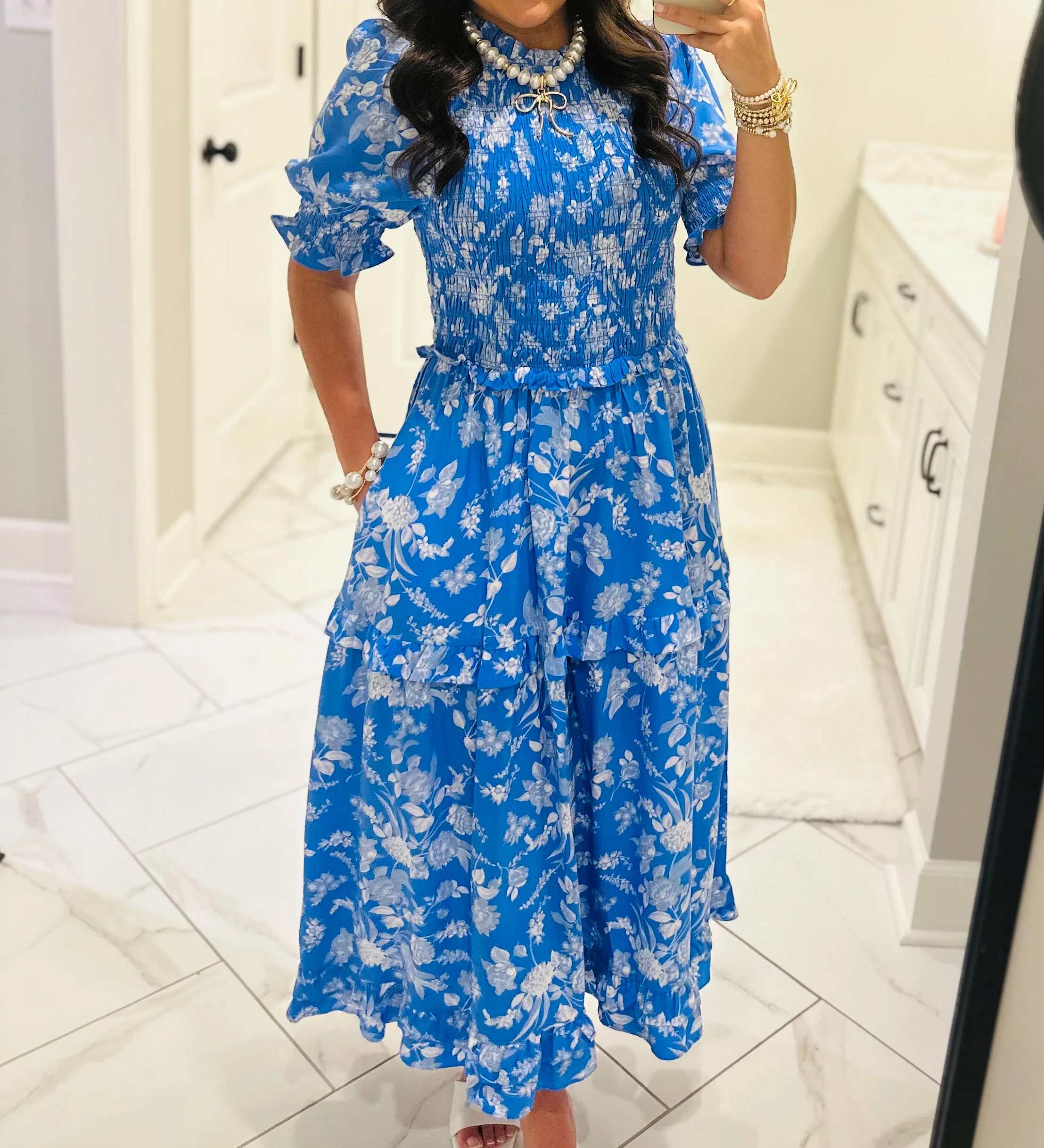 Charming Floral Smocked Tiered Maxi Dress