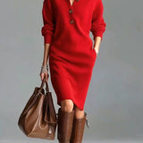 Rosetta™ | Ribbed Knit Button-Front Polo Sweater Dress