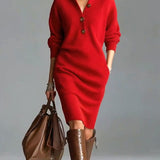 Rosetta™ | Ribbed Knit Button-Front Polo Sweater Dress