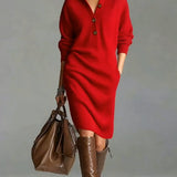 Rosetta™ | Ribbed Knit Button-Front Polo Sweater Dress