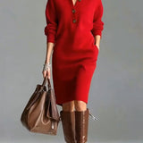 Rosetta™ | Ribbed Knit Button-Front Polo Sweater Dress