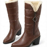 Beryl™ | Faux-fur cuff side-zip heeled knee-high boots