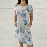 Breathable Tropical Print Side-Pocket Shift Dress