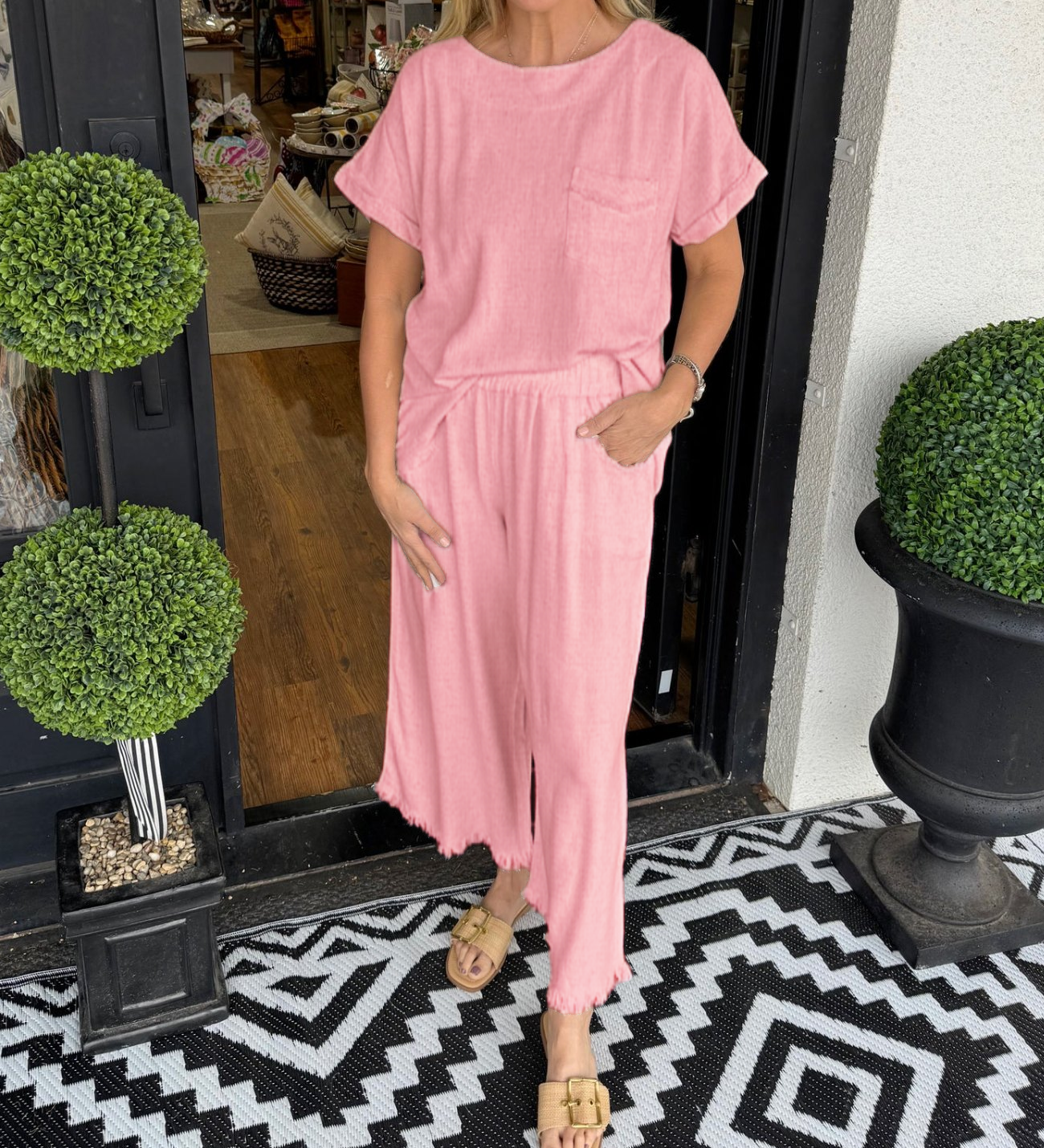 Raw Hem Wide Leg Pant Set