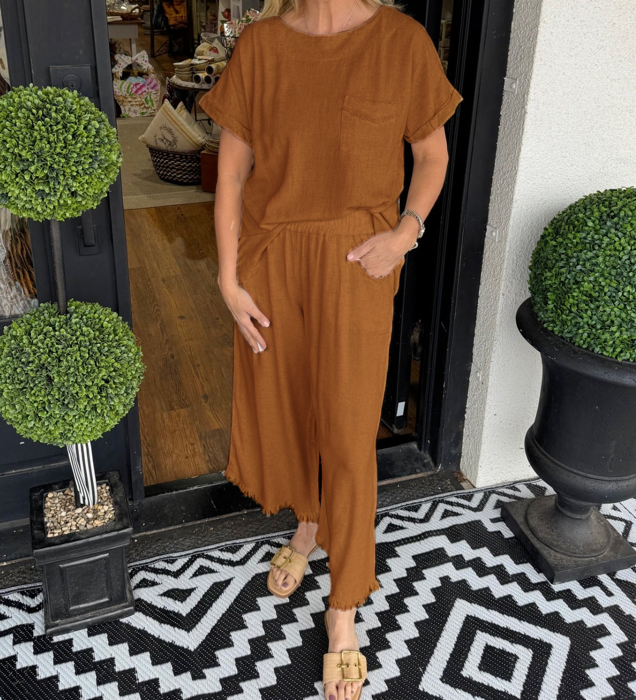 Raw Hem Wide Leg Pant Set