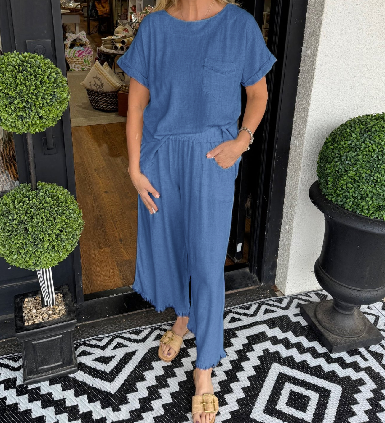 Raw Hem Wide Leg Pant Set