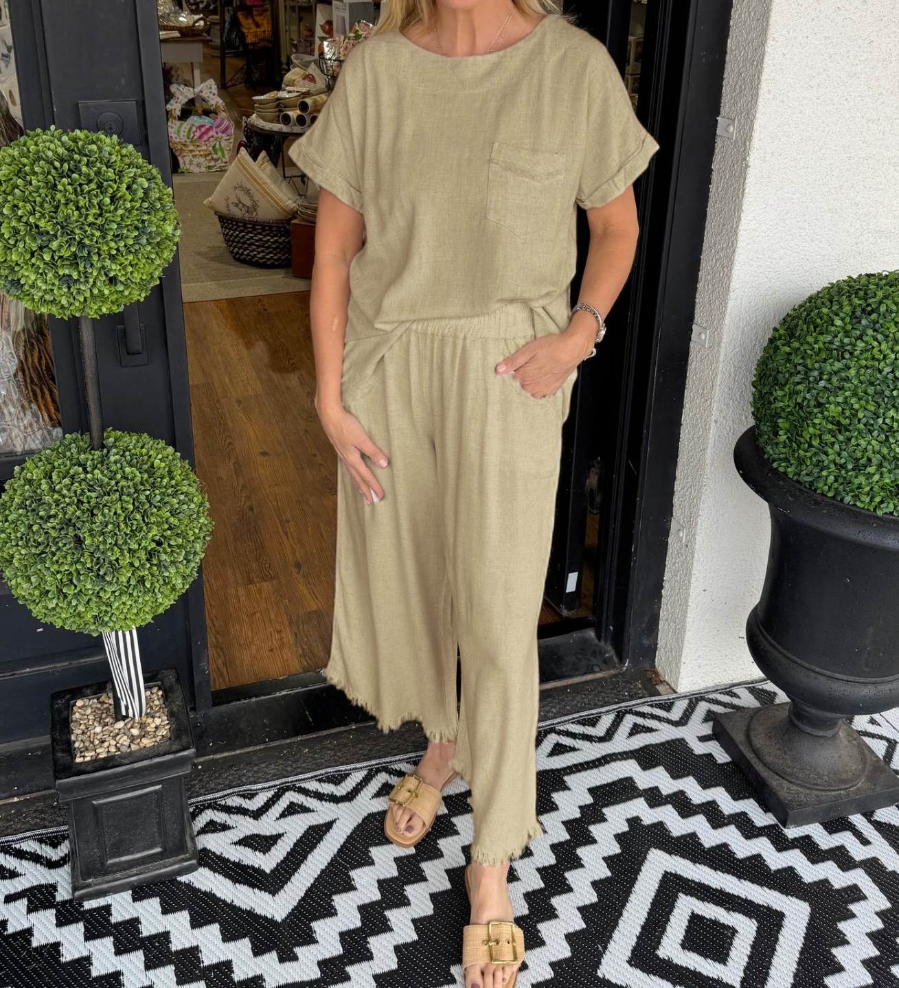 Raw Hem Wide Leg Pant Set
