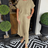 Raw Hem Wide Leg Pant Set