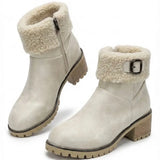 Mirella™ | Sherpa-cuff buckled side-zip heeled ankle boots